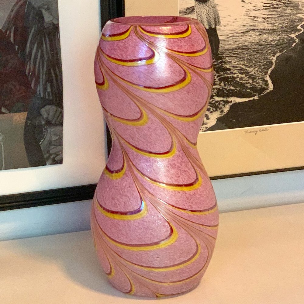Vintage Pink, Purple & Gold Swirl Hourglass Studio Art Vase